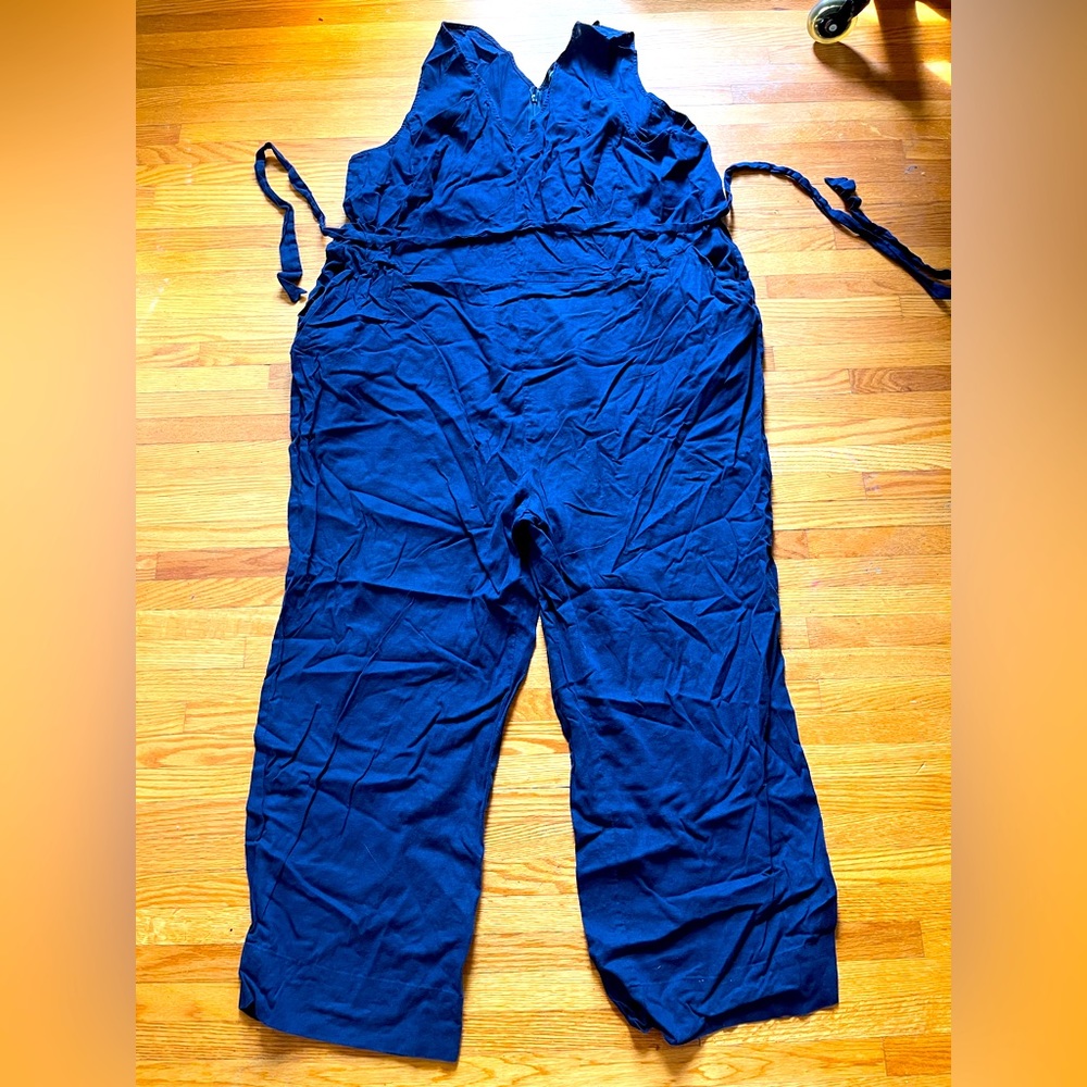 Large Navy Linen Universal Standard Jumpsuit